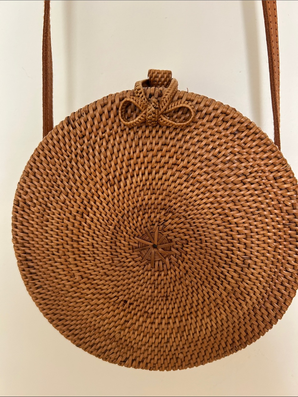 Handwoven Round Straw Crossbody Bag in Tan